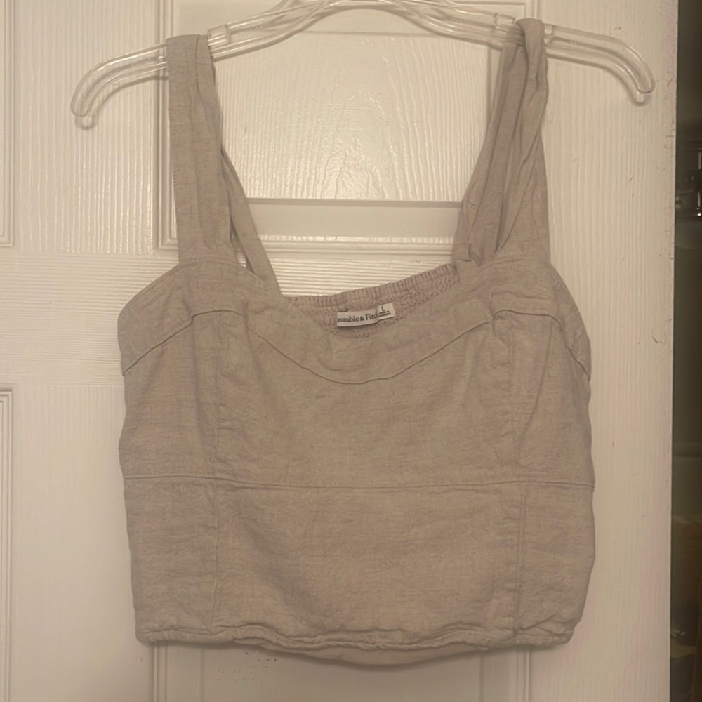 Tan/ cream linen crop top